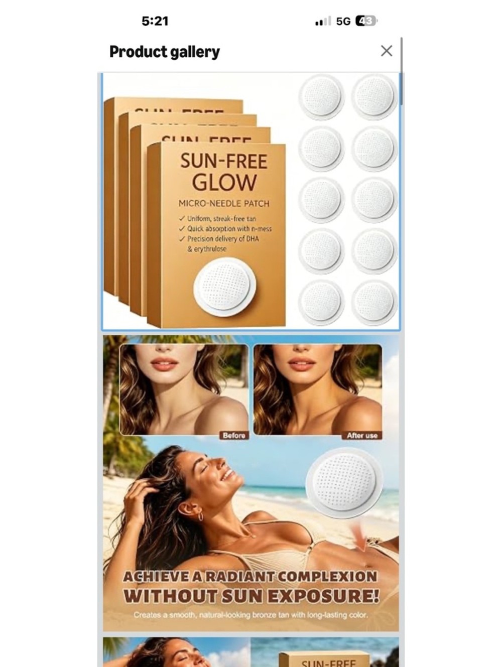 Sun-Free Glow Micro-Needle Patch for Radiant, Streak-Free Tanning - 10 Pcs